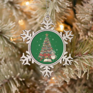 Gemütlicher Weihnachtsbuchbaum für Leser & Bücherw Schneeflocken Zinn-Ornament