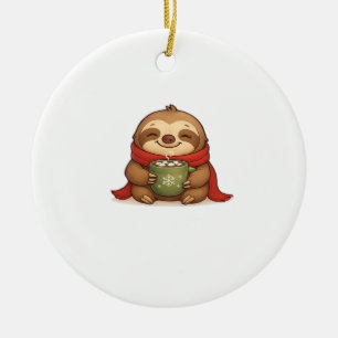 Gemütlicher Weihnachtsfaultier mit heißer Schokola Keramik Ornament