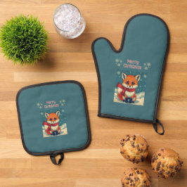 Gemütlicher Weihnachtsfuchs Ofenhandschuh & Topflappen-Set
