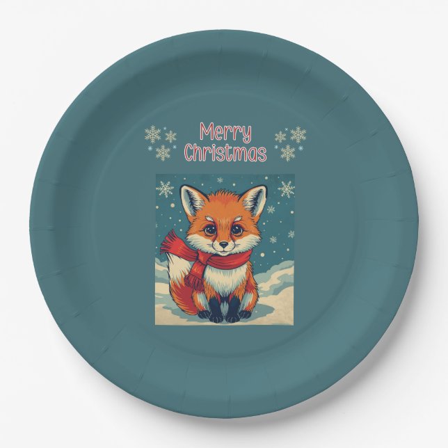 Gemütlicher Weihnachtsfuchs-Papierteller Pappteller (Vorderseite)