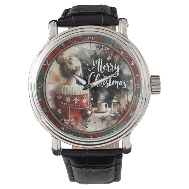 Gemütlicher Weihnachtsgirl-Pullover Armbanduhr (Vorderseite)