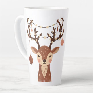 Gemütlicher Weihnachtshirsch mit Ornamenten und Li Milchtasse