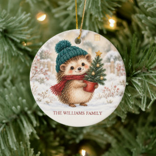 Gemütlicher Weihnachtsigel Personalisierte Familie Keramik Ornament