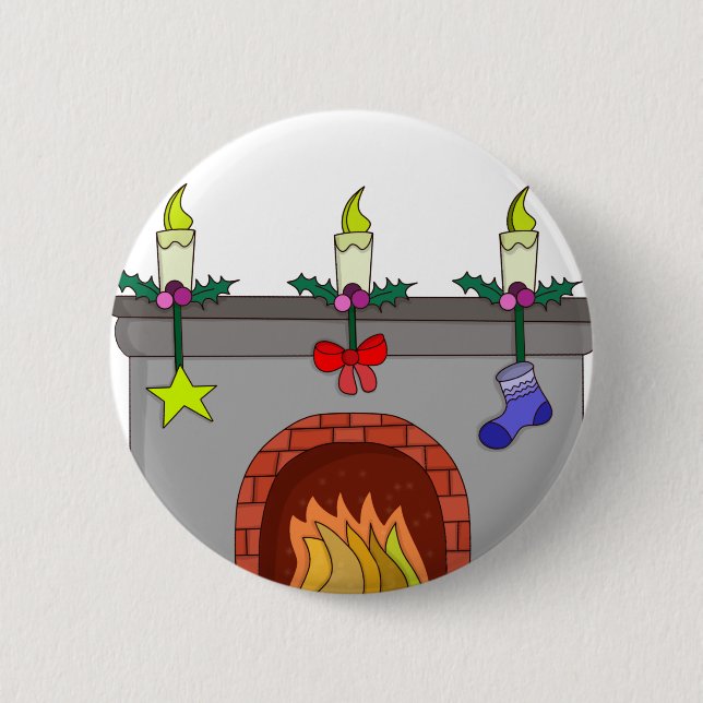 Gemütlicher Weihnachtskamin Button (Vorderseite)