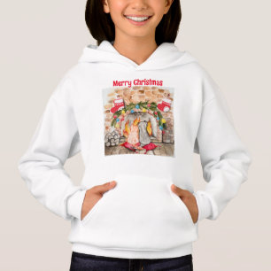 Gemütlicher Weihnachtskamin mit Hund und Katze Hoodie