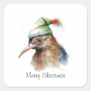 Gemütlicher Weihnachtskiwi, individuell anpassbar Quadratischer Aufkleber