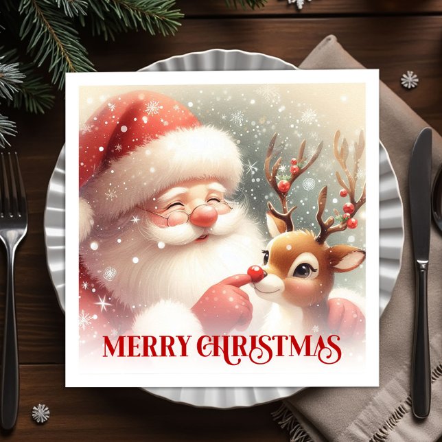 Gemütlicher Weihnachtsmann Rudolph Feierabend Dinn Serviette (Cozy Santa Claus Rudolph Holiday Party Dinner Napkins

)