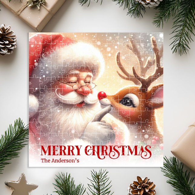 Gemütlicher Weihnachtsmann Rudolph Personalisierte Puzzle (Cozy Santa Rudolph Personalized Christmas Kids Holiday Puzzle

)
