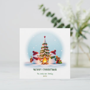 Gemütlicher Weihnachtsmann, Snowman & Tree Holiday Feiertagskarte