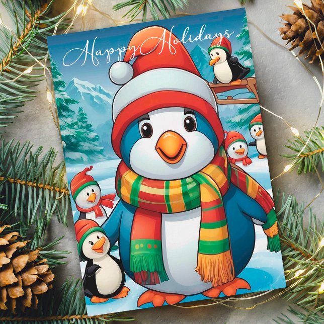 Gemütlicher Weihnachtspenguin mit festem Scarf Feiertagskarte (Von Creator hochgeladen)