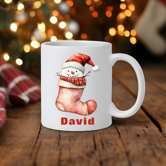 Gemütlicher Weihnachtsschneemann im Strumpf Kaffeetasse (Cozy Christmas Snowman in Stocking Coffee Mug
)
