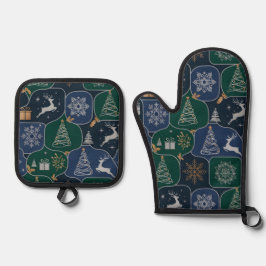 Gemütlicher Weihnachtszauber Ofenhandschuh & Topflappen-Set