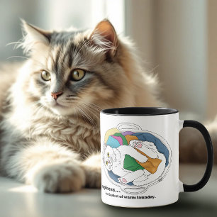 Gemütlicher weißer Katzenwäschekorb Lustiger blaue Tasse