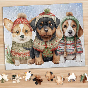 Gemütlicher Welpenhund Niedliche Welpen Weihnachte Puzzle
