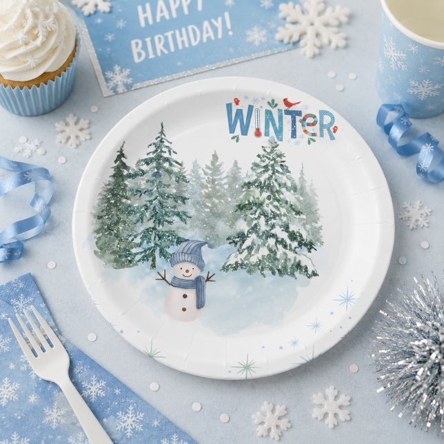 Gemütlicher Winter-Schneemann-Geburtstagspapiertel Pappteller (Von Creator hochgeladen)