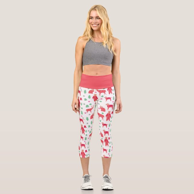 Gemütlicher Winter Weihnachten Tiere und Ornamente Capri Leggings (Vorderseite)