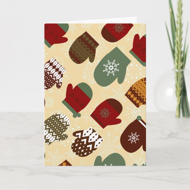 Gemütlicher Winter Weihnachtsfeiertag Mittens Feiertagskarte (Vorderseite)