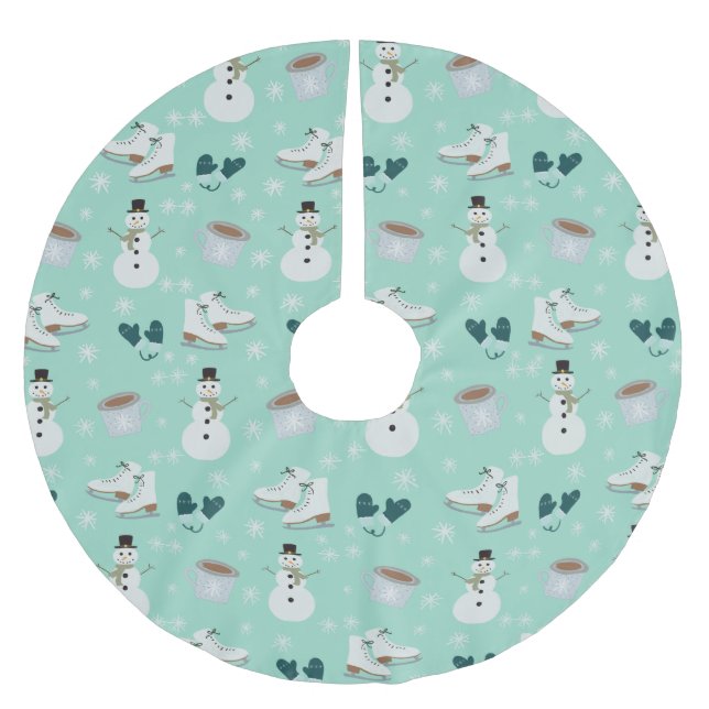 Gemütlicher Winter-Wunderland-Baumschürze Polyester Weihnachtsbaumdecke (Vorderseite)