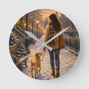 Gemütlicher Winterabendspaziergang mit meiner best Runde Wanduhr