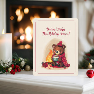 Gemütlicher Winterbär mit Kamin Weihnachtsstimmung Feiertagskarte