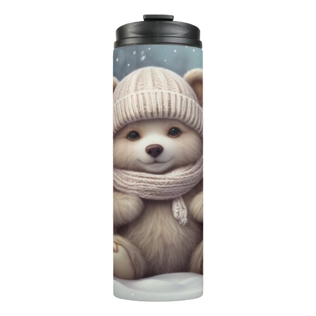 Gemütlicher Winterbär Thermosbecher (Vorderseite)