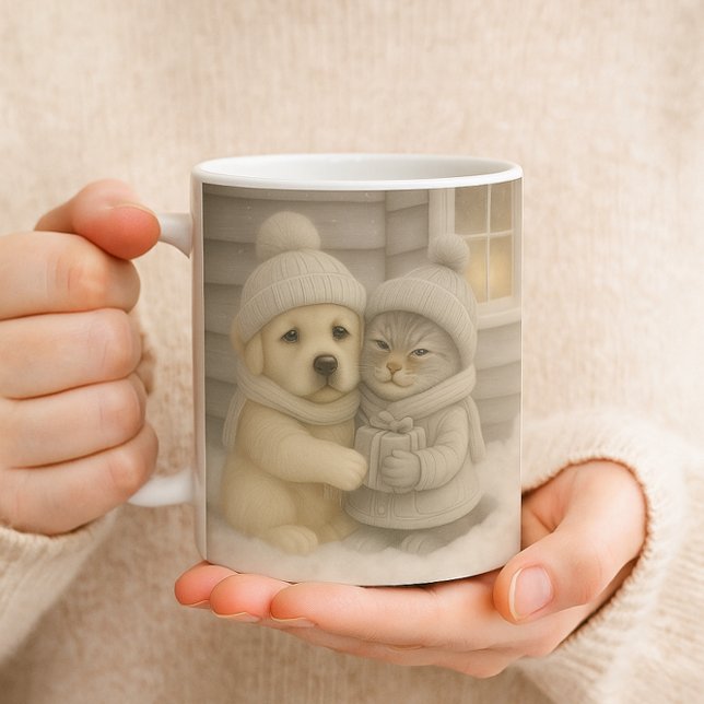Gemütlicher Winterbecher mit Illustration von Welp Kaffeetasse (Von Creator hochgeladen)