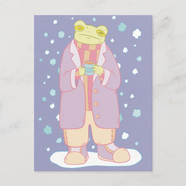 Gemütlicher Winterfrosch Postkarte (Vorderseite)
