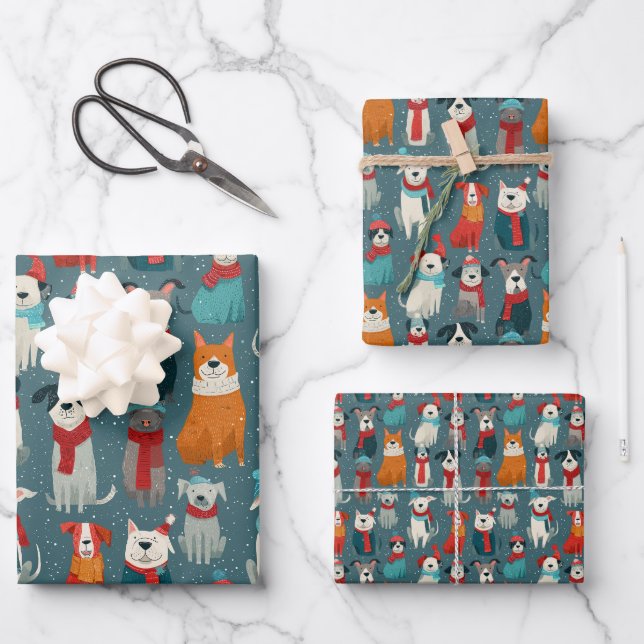 Gemütlicher Winterhund Weihnachten Geschenkpapier Set (Vorderseite)
