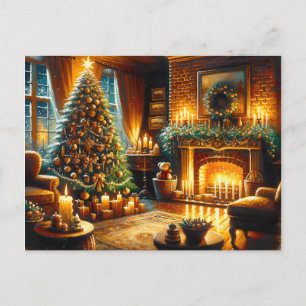 Gemütlicher Wohnraum für Weihnachtsleder dekoriert Postkarte