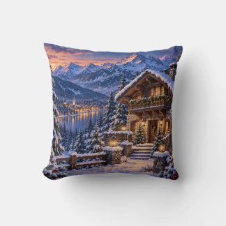 Gemütliches Alpines Winter Chalet Berg Wurf Kissen