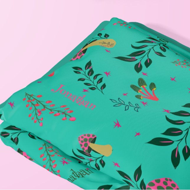 Gemütliches Aqua Green Mushrooms und botanisches M Fleecedecke (Custom baby name and funny mushrooms!)