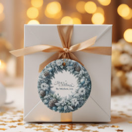 Gemütliches Blau Rustikale Weihnachten Runder Aufkleber