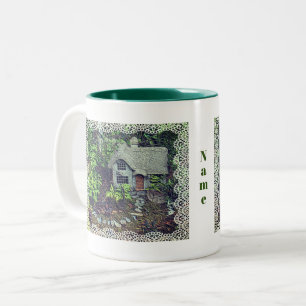 Gemütliches Blumen-Garten-Cottage Personalisiert Zweifarbige Tasse
