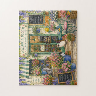 Gemütliches Blumenladen-Café Katzen Wasserfarben-P Puzzle