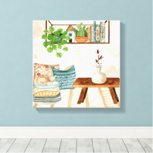 Gemütliches Bohemian-Wohnzimmer-Wasserfarbenkunst Leinwanddruck