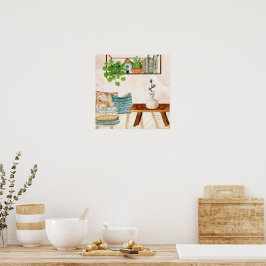 Gemütliches Bohemian-Wohnzimmer-Wasserfarbenkunst Poster