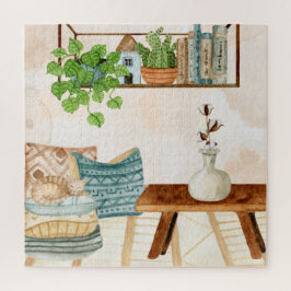 Gemütliches Bohemian-Wohnzimmer-Wasserfarbenkunst Puzzle