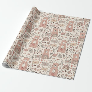Gemütliches Boho-Teddybär-Muster Geschenkpapier
