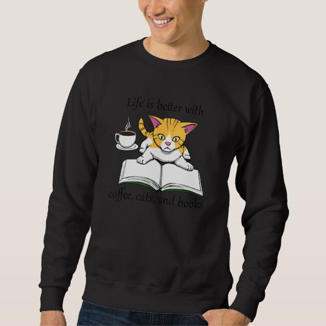 Gemütliches Buch Lesen Kaffee und Katzen Sweatshirt (Vorderseite)