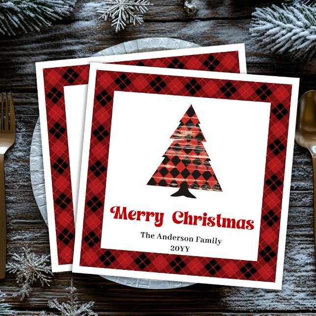 Gemütliches Buffalo-Karo-Baum-Taschentuch-Weihnach Serviette (Cozy Buffalo Plaid Tree Napkin Holiday Design)