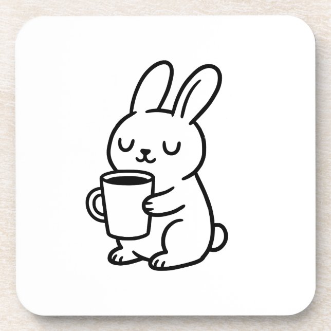 Gemütliches Bunny Coffee Doodle Getränkeuntersetzer (Vorderseite)