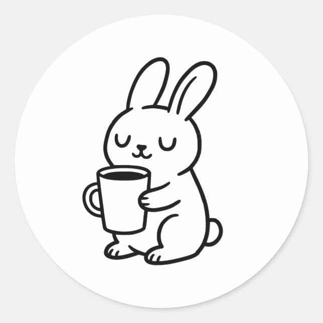 Gemütliches Bunny Coffee Doodle Runder Aufkleber (Vorderseite)