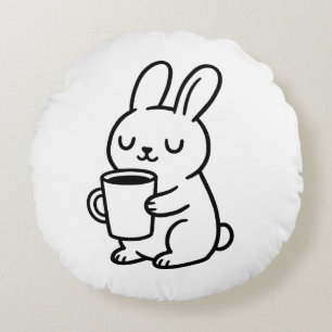 Gemütliches Bunny Coffee Doodle Rundes Kissen