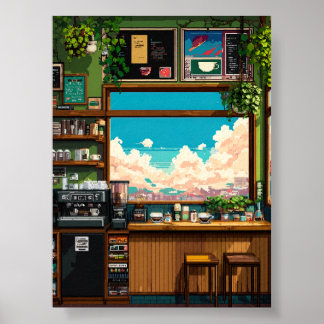 Gemütliches Café-Fenster Pixelkunst Poster