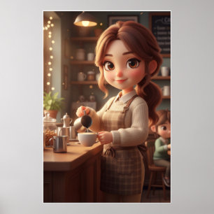 Gemütliches Café-Mädchen – Warme Kaffee-Poster-Kun Poster