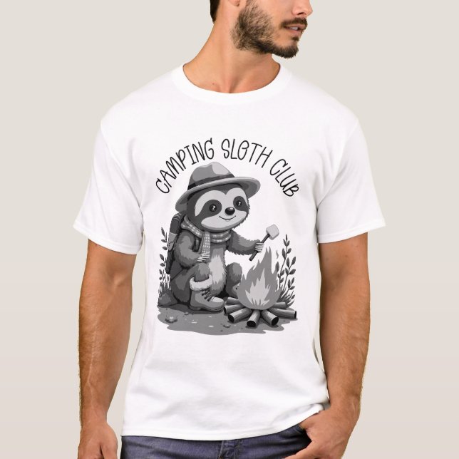 Gemütliches Camping Sloth Roasting Marshmallow Abe T-Shirt (Vorderseite)