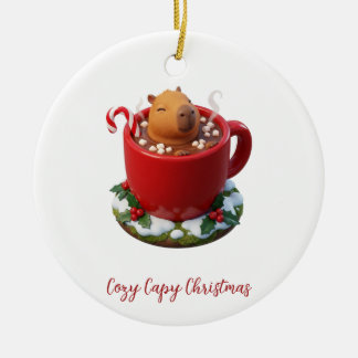 Gemütliches Capy Weihnachts-Capybara-Kakaobad Keramik Ornament