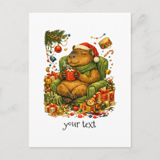 Gemütliches Capybara-Chaos-Weihnachten-Heißer Kaka Postkarte