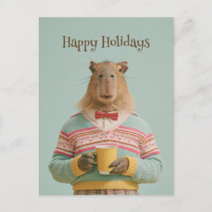 Gemütliches Capybara mit einem warmen Getränk Postkarte
