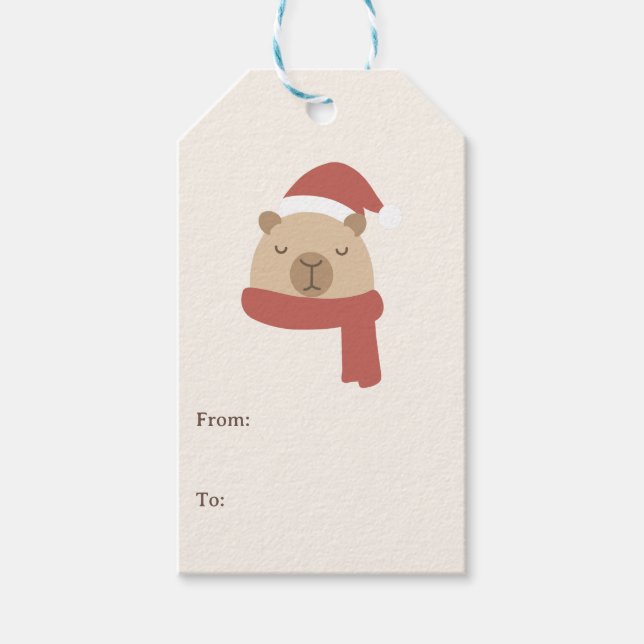 Gemütliches Capybara-Weihnachten Geschenkanhänger (Vorderseite)